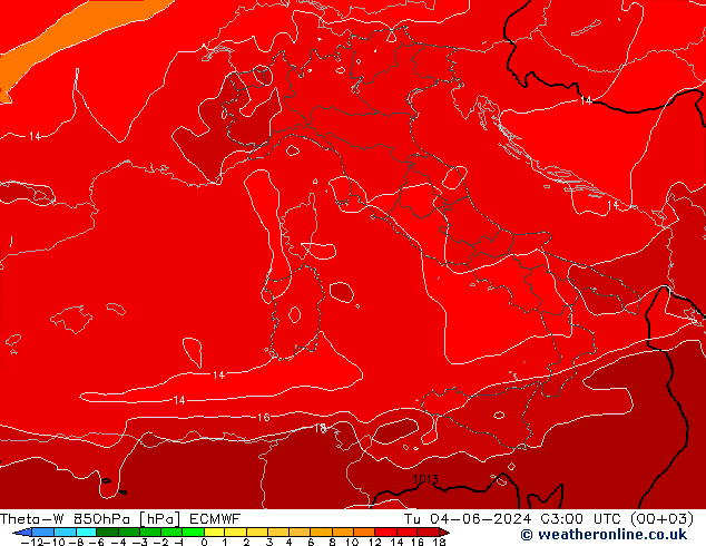 Theta-W 850hPa ECMWF  04.06.2024 03 UTC