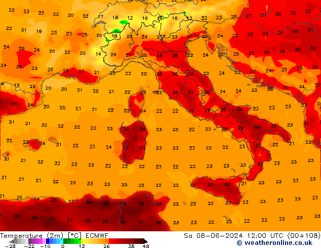 température (2m) ECMWF sam 08.06.2024 12 UTC