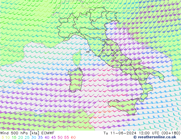 Viento 500 hPa ECMWF mar 11.06.2024 12 UTC