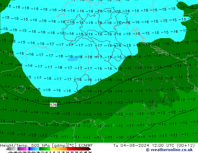 Z500/Rain (+SLP)/Z850 ECMWF Út 04.06.2024 12 UTC