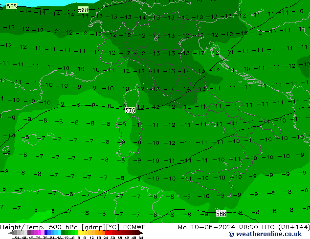 Z500/Rain (+SLP)/Z850 ECMWF Seg 10.06.2024 00 UTC