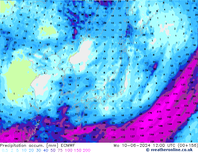 Precipitation accum. ECMWF Po 10.06.2024 12 UTC