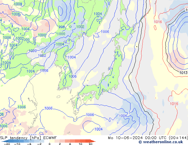 SLP tendency ECMWF Seg 10.06.2024 00 UTC