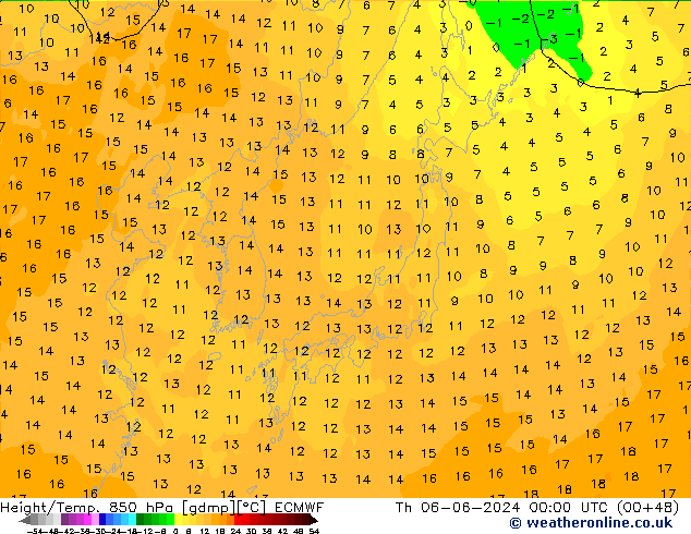 Height/Temp. 850 hPa ECMWF Čt 06.06.2024 00 UTC