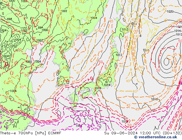 Theta-e 700hPa ECMWF nie. 09.06.2024 12 UTC