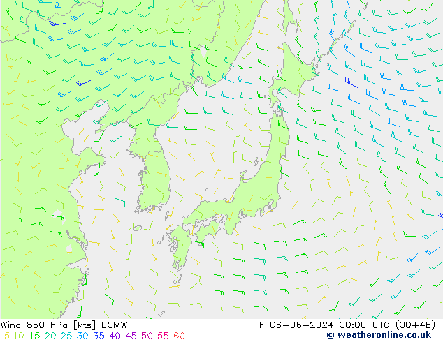 Wind 850 hPa ECMWF Čt 06.06.2024 00 UTC