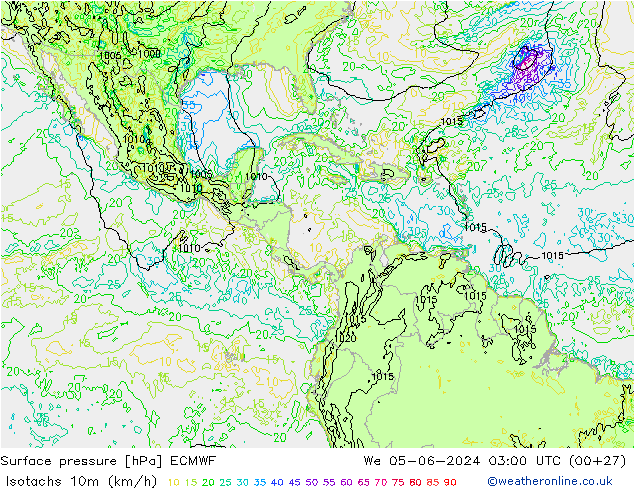 Isotachen (km/h) ECMWF Mi 05.06.2024 03 UTC