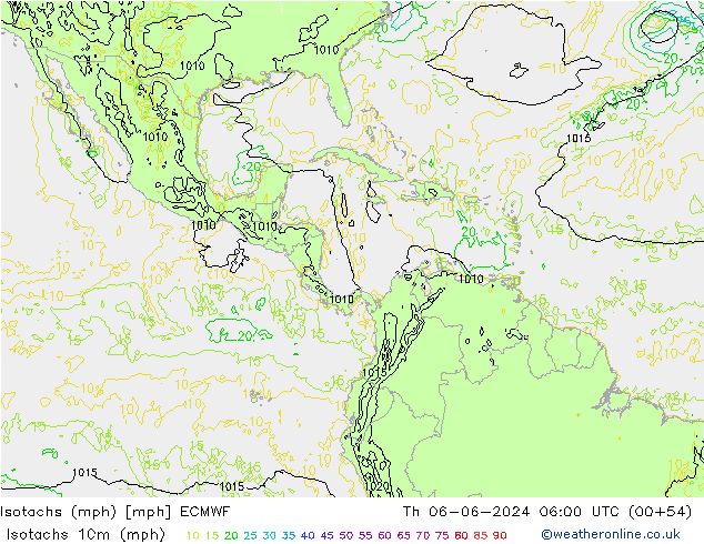 Isotachs (mph) ECMWF Th 06.06.2024 06 UTC