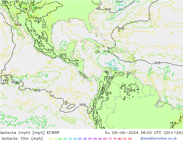 Izotacha (mph) ECMWF nie. 09.06.2024 06 UTC