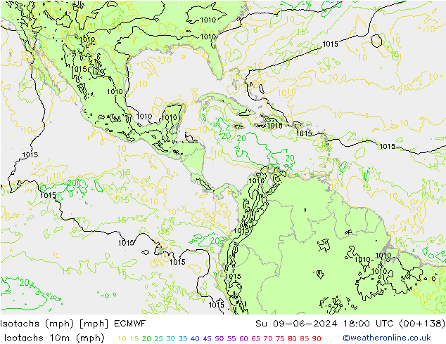 Isotachs (mph) ECMWF dom 09.06.2024 18 UTC