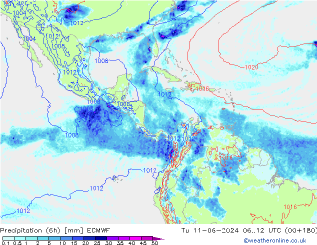 Precipitação (6h) ECMWF Ter 11.06.2024 12 UTC