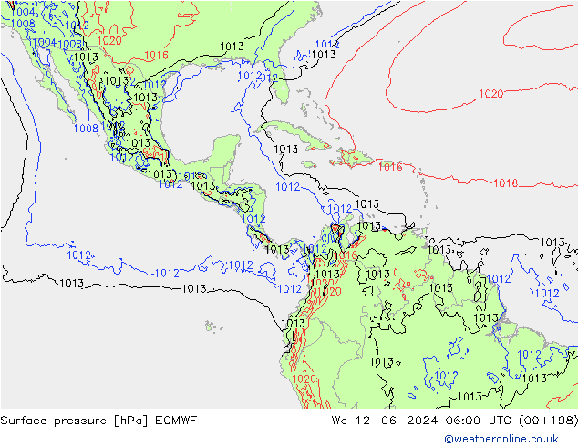 Presión superficial ECMWF mié 12.06.2024 06 UTC