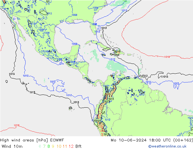 High wind areas ECMWF lun 10.06.2024 18 UTC