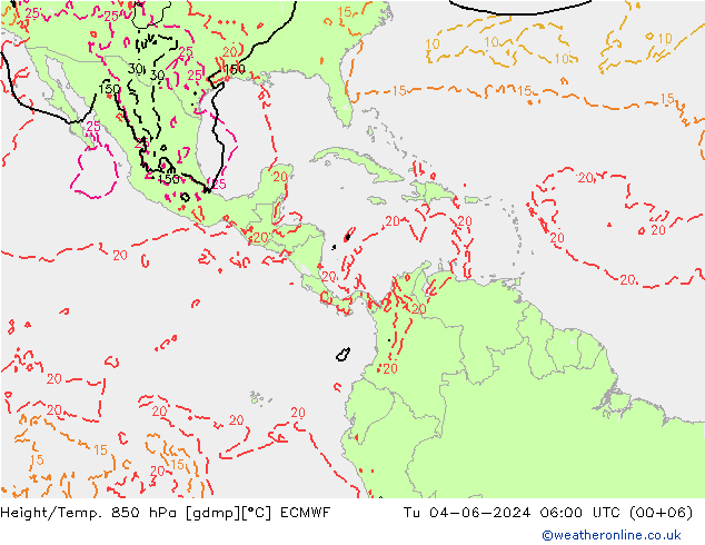 Height/Temp. 850 hPa ECMWF wto. 04.06.2024 06 UTC