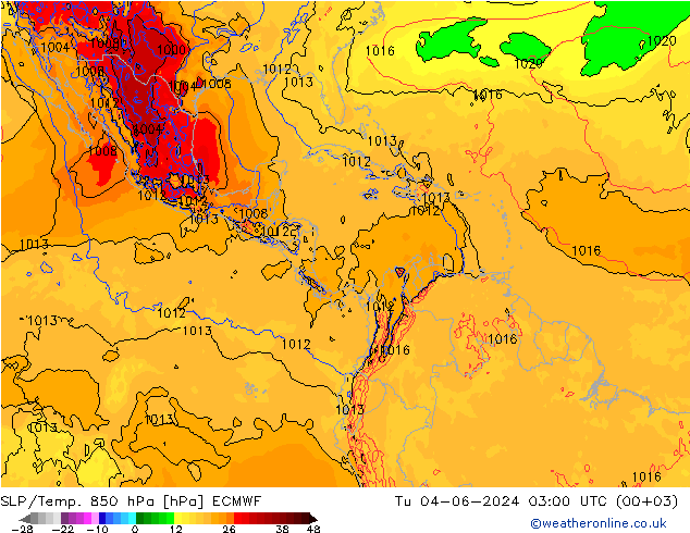 SLP/Temp. 850 hPa ECMWF Di 04.06.2024 03 UTC