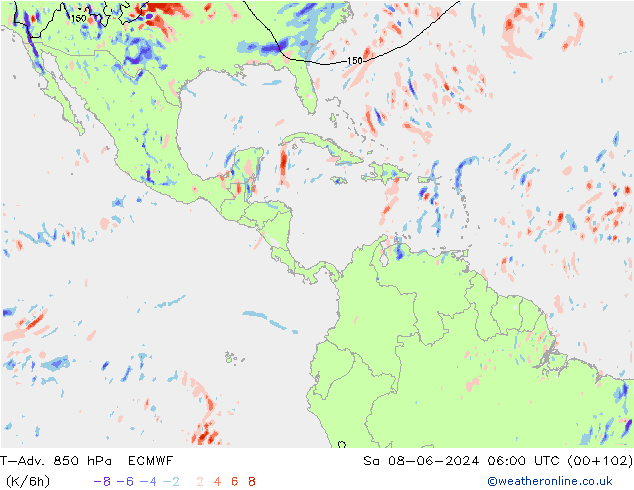 T-Adv. 850 hPa ECMWF Sa 08.06.2024 06 UTC