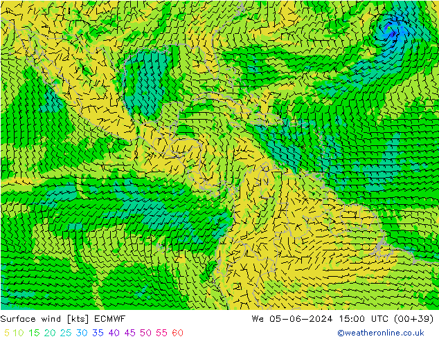 Vento 10 m ECMWF mer 05.06.2024 15 UTC