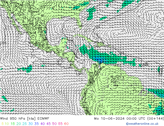 Wind 950 hPa ECMWF Mo 10.06.2024 00 UTC