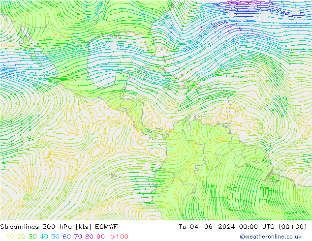 Linea di flusso 300 hPa ECMWF mar 04.06.2024 00 UTC