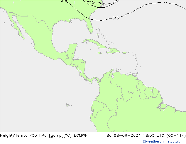 Geop./Temp. 700 hPa ECMWF sáb 08.06.2024 18 UTC