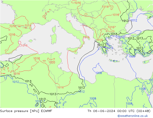 Surface pressure ECMWF Th 06.06.2024 00 UTC