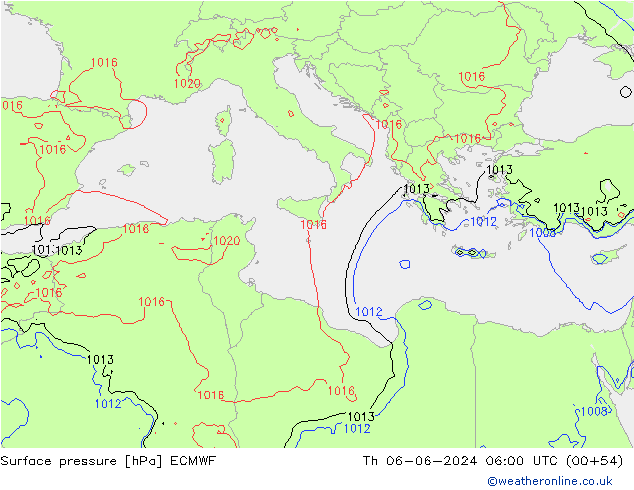 pressão do solo ECMWF Qui 06.06.2024 06 UTC