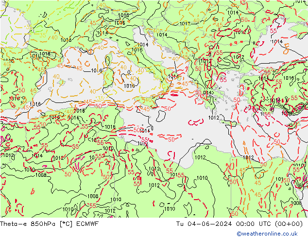 Theta-e 850hPa ECMWF  04.06.2024 00 UTC