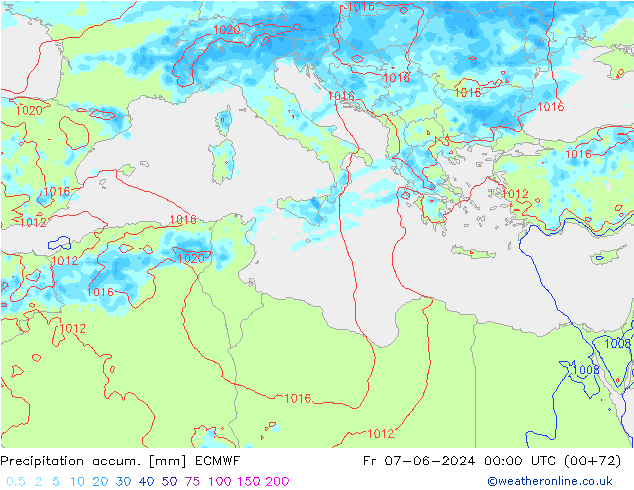 Precipitation accum. ECMWF Fr 07.06.2024 00 UTC