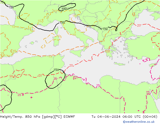 Z500/Rain (+SLP)/Z850 ECMWF Tu 04.06.2024 06 UTC