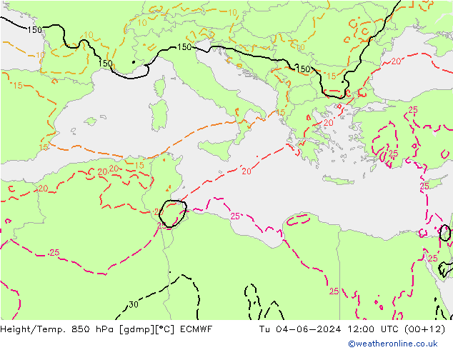 Z500/Rain (+SLP)/Z850 ECMWF Tu 04.06.2024 12 UTC