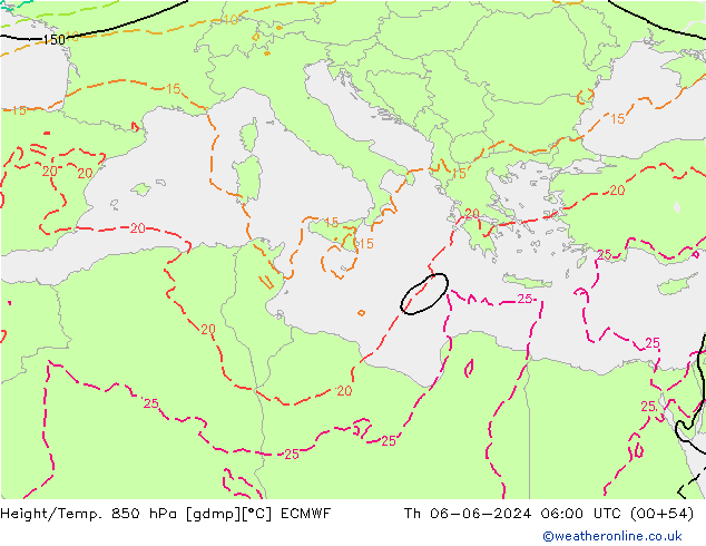 Z500/Rain (+SLP)/Z850 ECMWF Th 06.06.2024 06 UTC