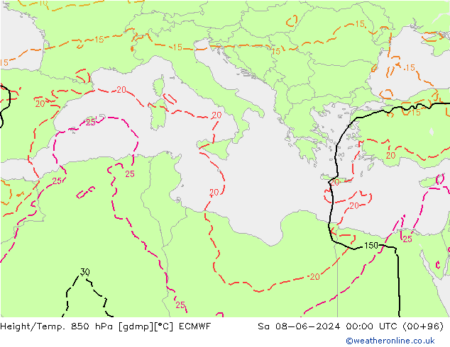 Z500/Rain (+SLP)/Z850 ECMWF Sa 08.06.2024 00 UTC