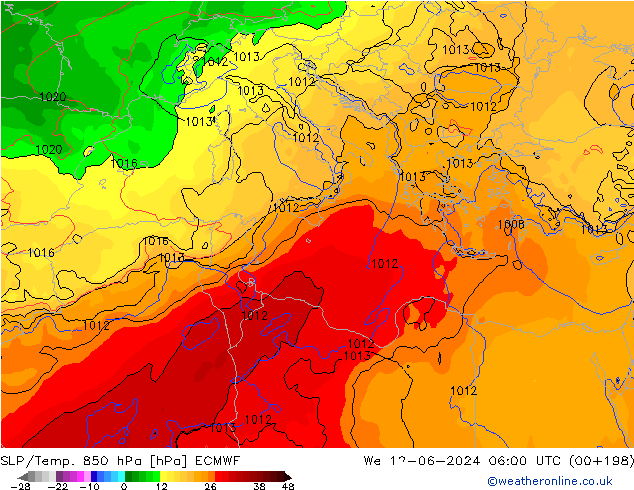 SLP/Temp. 850 hPa ECMWF  12.06.2024 06 UTC