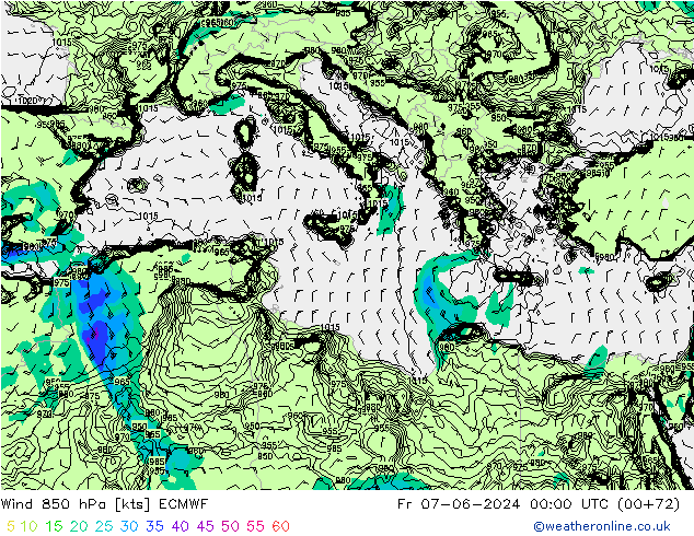 Wind 850 hPa ECMWF Fr 07.06.2024 00 UTC