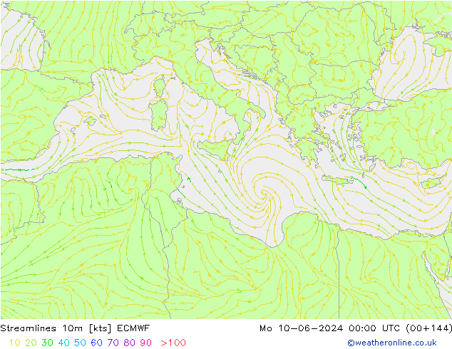 ветер 10m ECMWF пн 10.06.2024 00 UTC