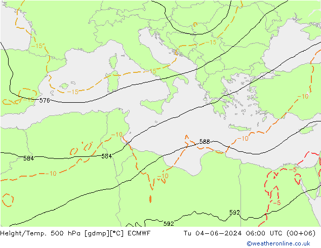 Z500/Rain (+SLP)/Z850 ECMWF Tu 04.06.2024 06 UTC