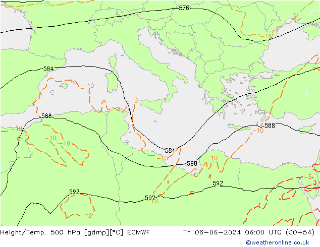 Z500/Rain (+SLP)/Z850 ECMWF Th 06.06.2024 06 UTC