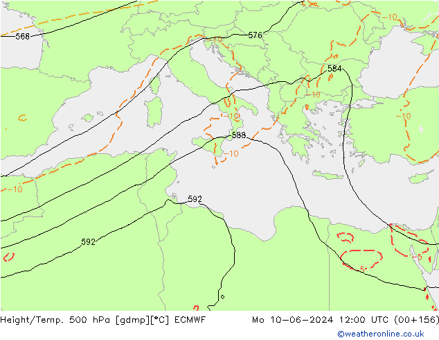 Height/Temp. 500 hPa ECMWF lun 10.06.2024 12 UTC