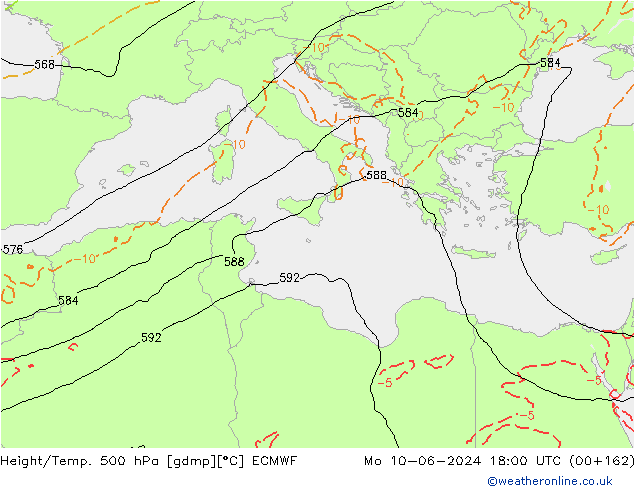 Z500/Rain (+SLP)/Z850 ECMWF lun 10.06.2024 18 UTC