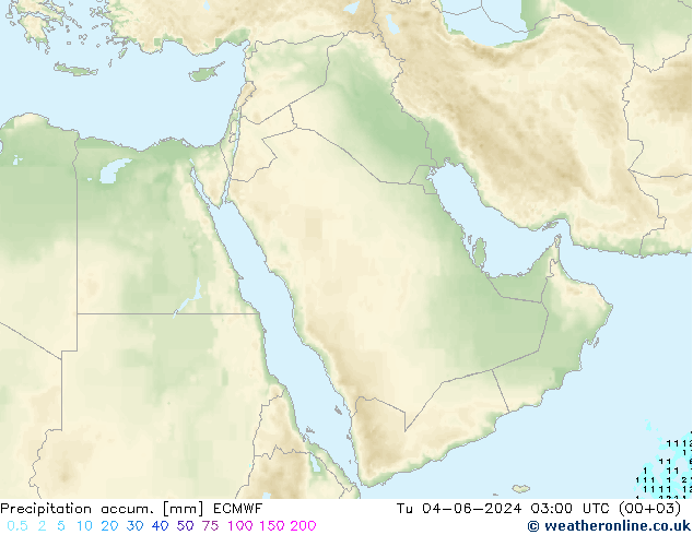 Precipitation accum. ECMWF wto. 04.06.2024 03 UTC