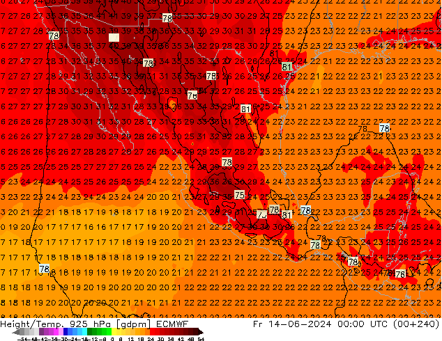 Géop./Temp. 925 hPa ECMWF ven 14.06.2024 00 UTC