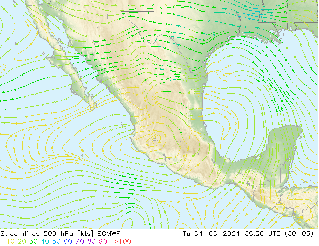 Línea de corriente 500 hPa ECMWF mar 04.06.2024 06 UTC