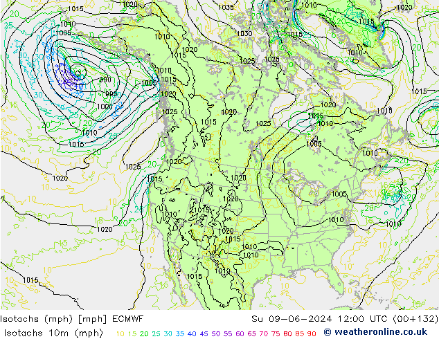 Isotachs (mph) ECMWF dom 09.06.2024 12 UTC