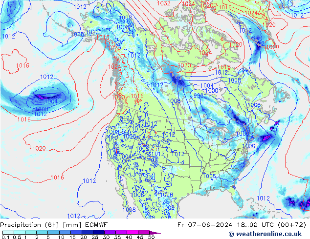 Z500/Rain (+SLP)/Z850 ECMWF Fr 07.06.2024 00 UTC