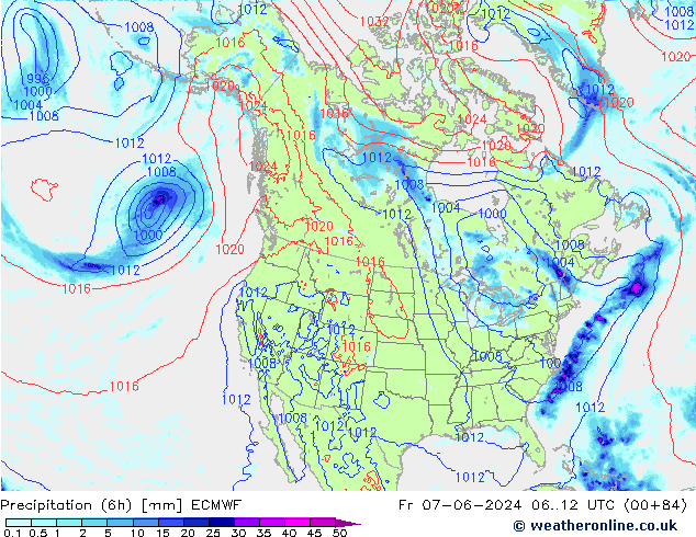 Z500/Rain (+SLP)/Z850 ECMWF Fr 07.06.2024 12 UTC