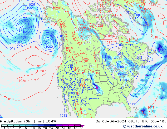 Z500/Rain (+SLP)/Z850 ECMWF Sa 08.06.2024 12 UTC