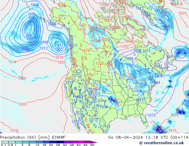 Precipitation (6h) ECMWF Sa 08.06.2024 18 UTC