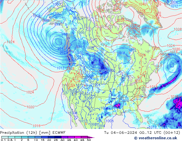 осадки (12h) ECMWF вт 04.06.2024 12 UTC