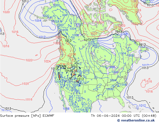 Surface pressure ECMWF Th 06.06.2024 00 UTC