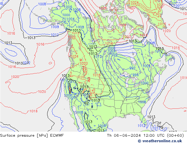 Surface pressure ECMWF Th 06.06.2024 12 UTC